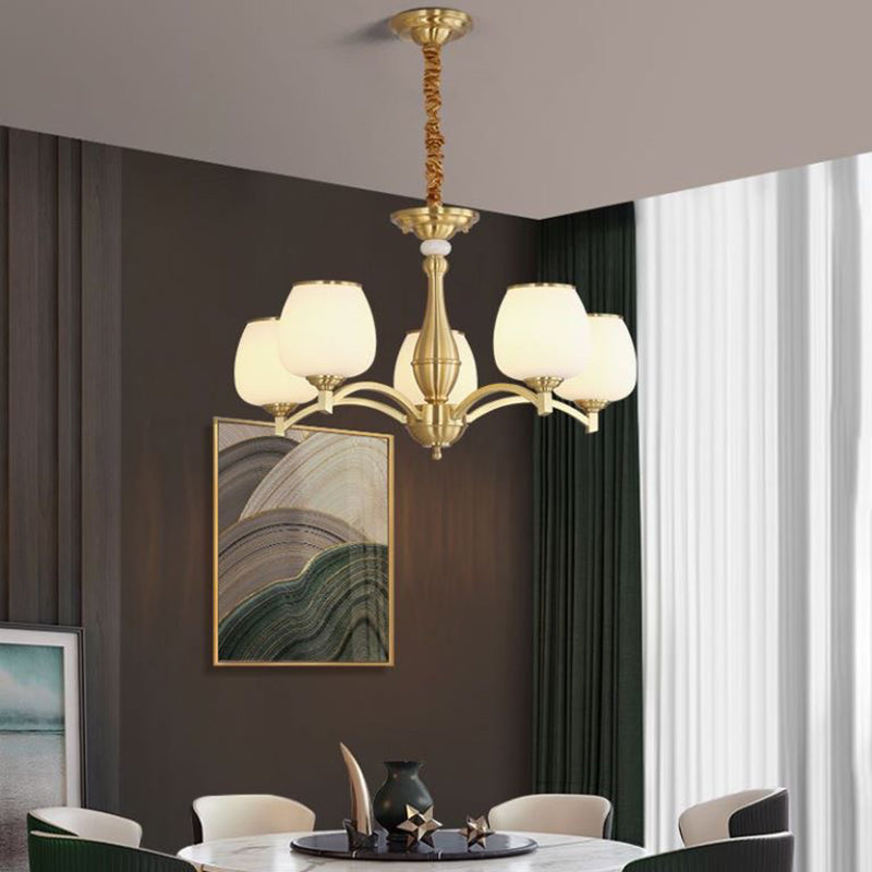 Traditional French Jar-shaped Glass Chandelier with Brass Frame 3/5/6 Light for Living Room