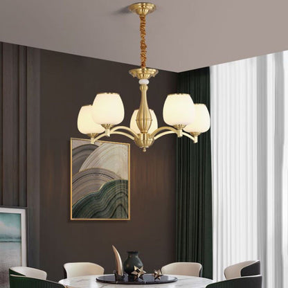 Traditional French Jar-shaped Glass Chandelier with Brass Frame 3/5/6 Light for Living Room