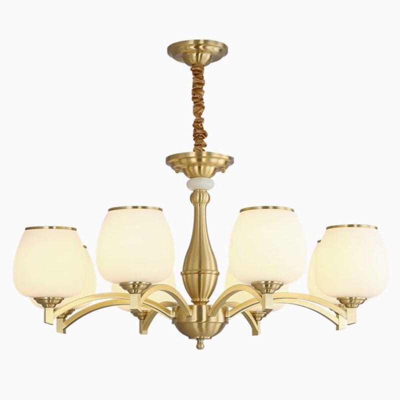 Traditional French Jar-shaped Glass Chandelier with Brass Frame 3/5/6 Light for Living Room