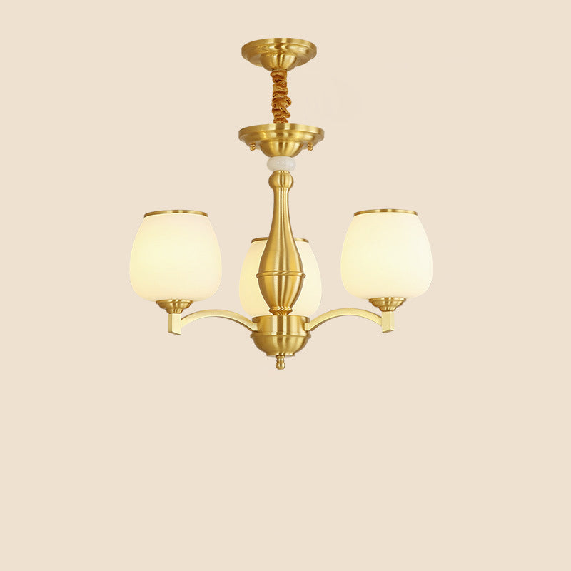 Traditional French Jar-shaped Glass Chandelier with Brass Frame 3/5/6 Light for Living Room