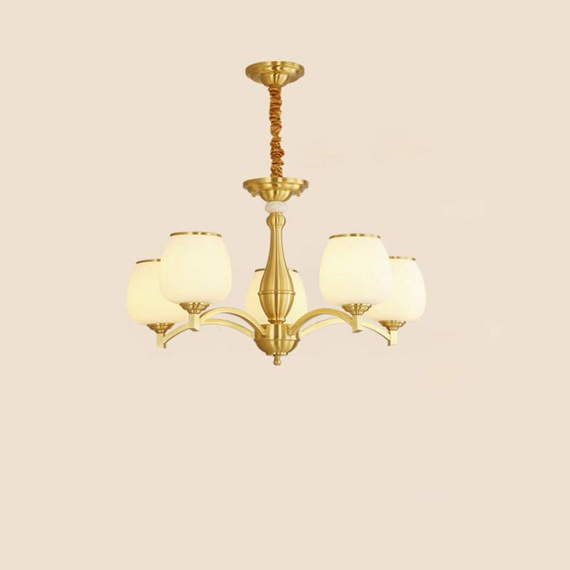 Traditional French Jar-shaped Glass Chandelier with Brass Frame 3/5/6 Light for Living Room