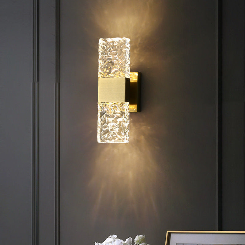Modern Luxury Rectangular Crystal Wall Sconce Lamp with Stainless Steel Base LED for Bedroom