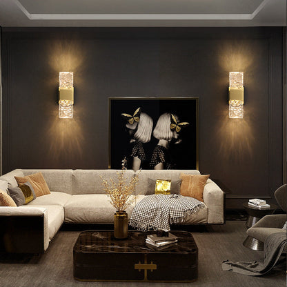 Modern Luxury Rectangular Crystal Wall Sconce Lamp with Stainless Steel Base LED for Bedroom