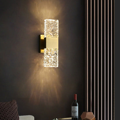 Modern Luxury Rectangular Crystal Wall Sconce Lamp with Stainless Steel Base LED for Bedroom