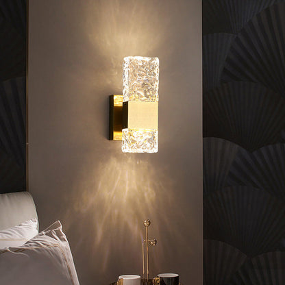 Modern Luxury Rectangular Crystal Wall Sconce Lamp with Stainless Steel Base LED for Bedroom