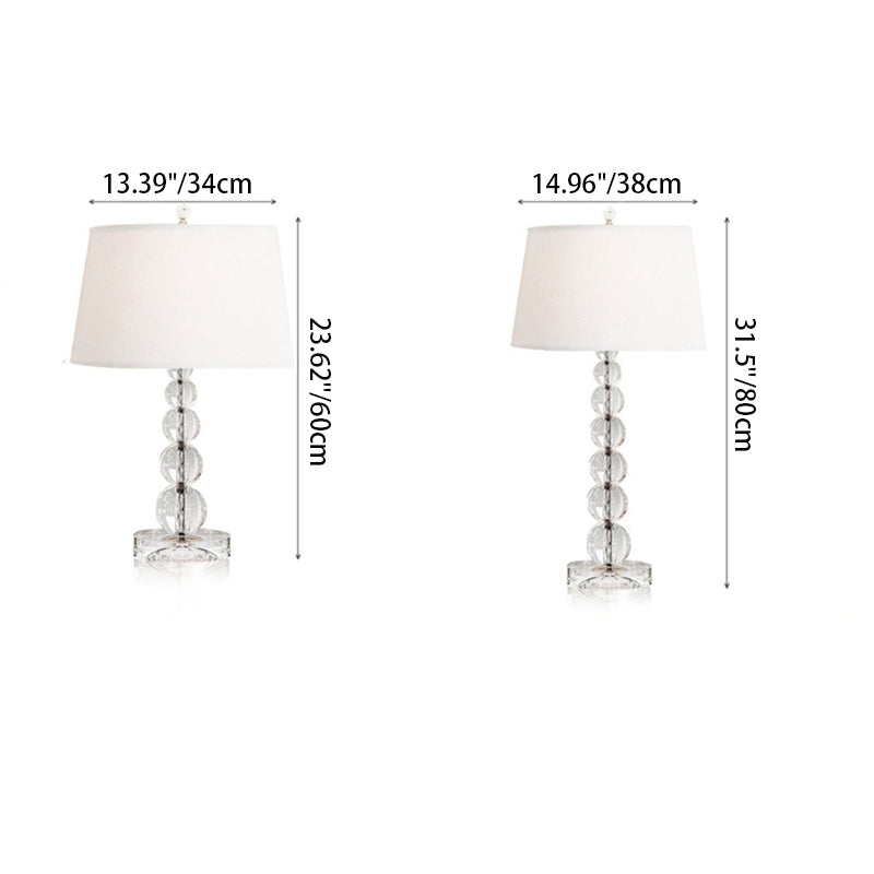 Contemporary Nordic Crystal Table Lamp with Tapered Fabric Shade LED for Bedroom