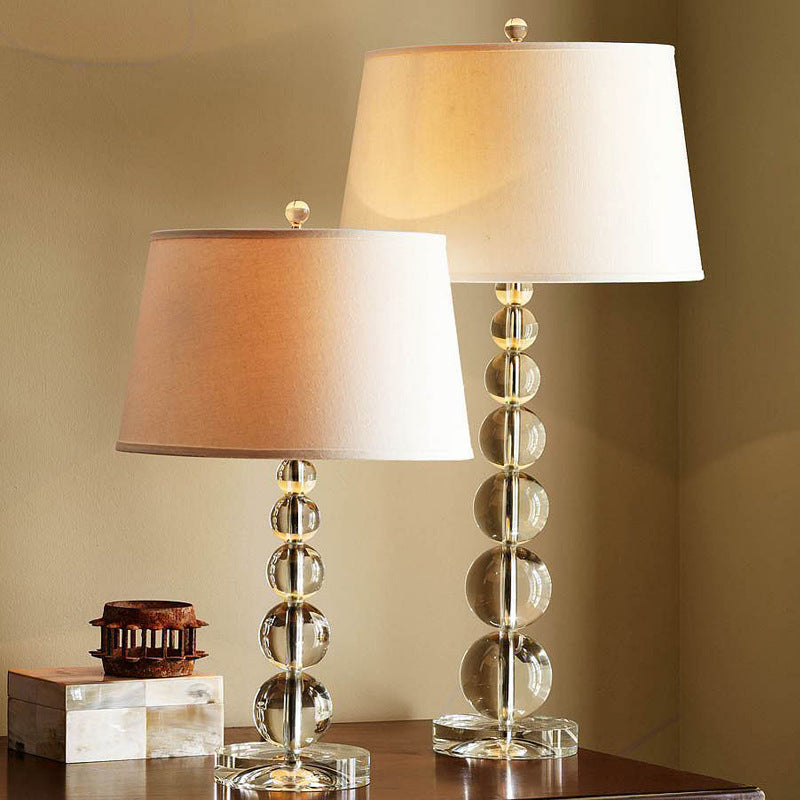 Contemporary Nordic Crystal Table Lamp with Tapered Fabric Shade LED for Bedroom