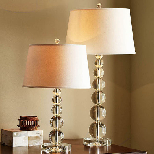 Contemporary Nordic Crystal Table Lamp with Tapered Fabric Shade LED for Bedroom