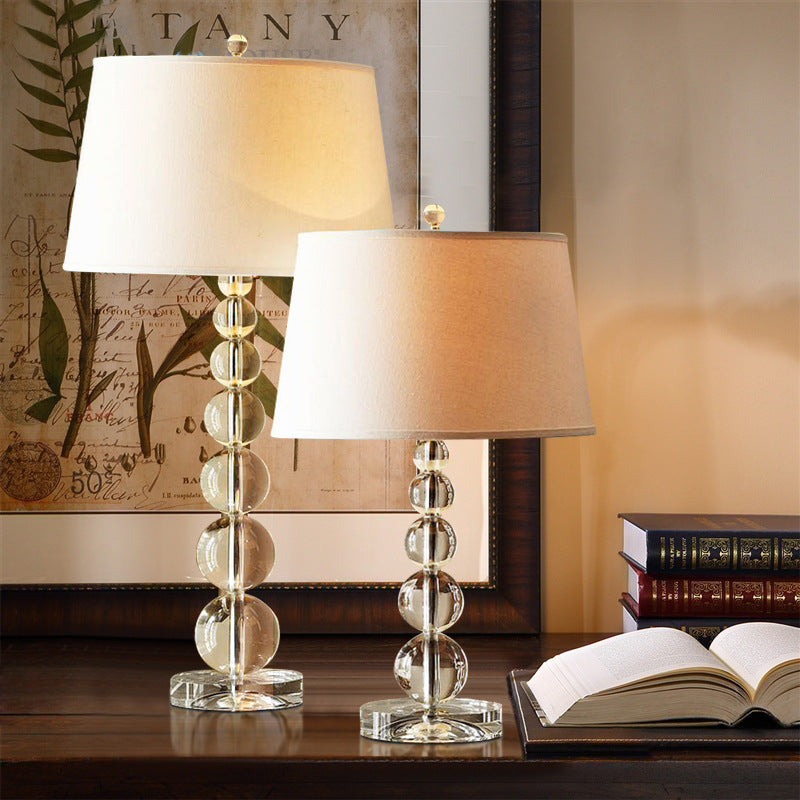Contemporary Nordic Crystal Table Lamp with Tapered Fabric Shade LED for Bedroom
