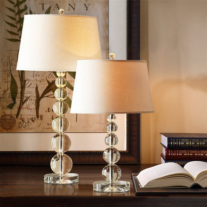 Contemporary Nordic Crystal Table Lamp with Tapered Fabric Shade LED for Bedroom