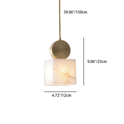 Contemporary Luxury Cylinder Marble Pendant Light with Brass Top 1-Light for Bedroom