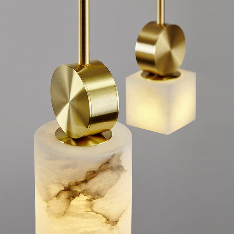 Contemporary Luxury Cylinder Marble Pendant Light with Brass Top 1-Light for Bedroom
