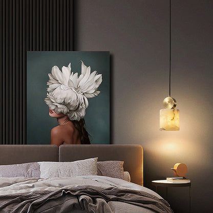 Contemporary Luxury Cylinder Marble Pendant Light with Brass Top 1-Light for Bedroom