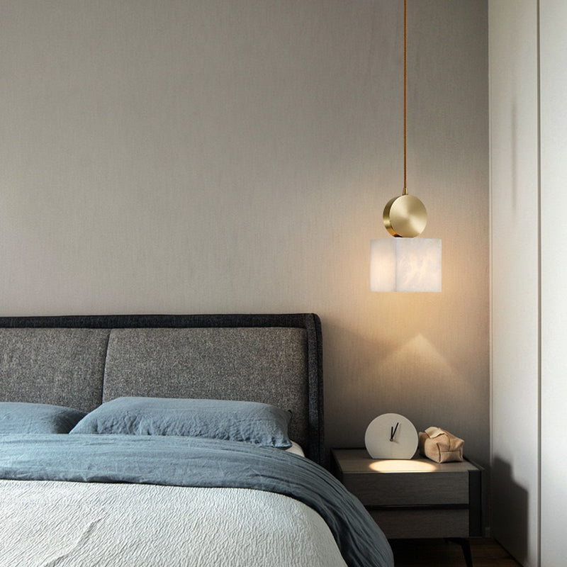 Contemporary Luxury Cylinder Marble Pendant Light with Brass Top 1-Light for Bedroom