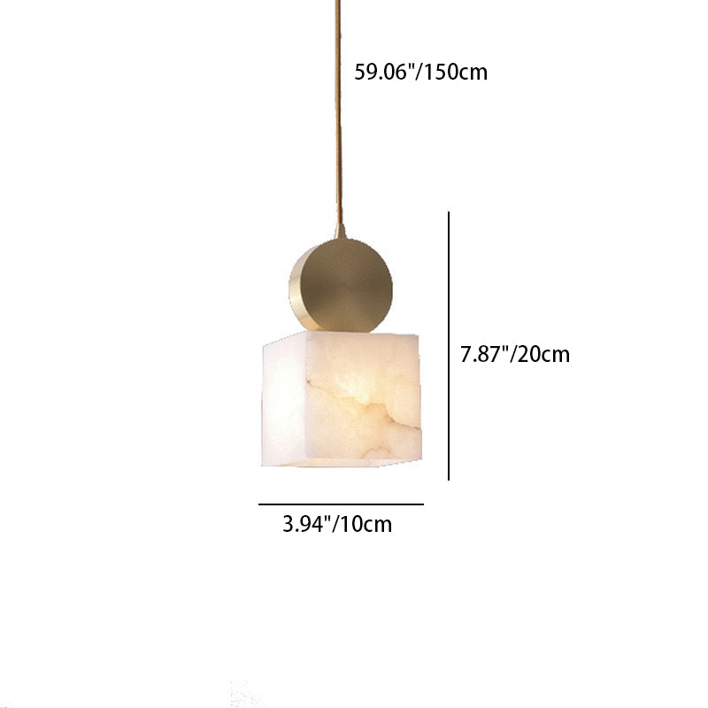 Contemporary Luxury Cylinder Marble Pendant Light with Brass Top 1-Light for Bedroom