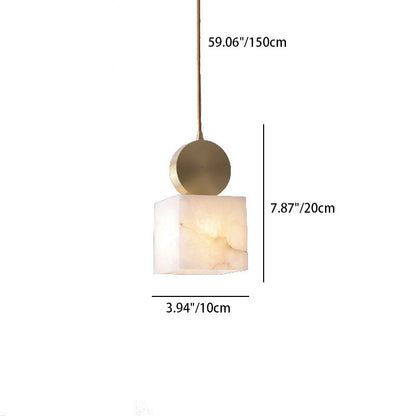 Contemporary Luxury Cylinder Marble Pendant Light with Brass Top 1-Light for Bedroom