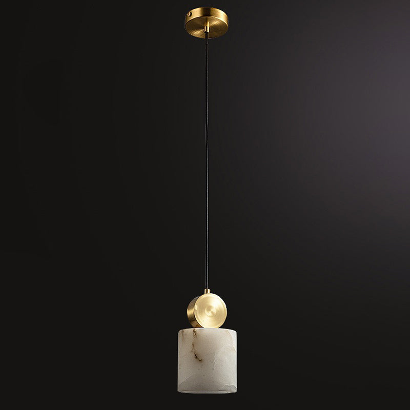 Contemporary Luxury Cylinder Marble Pendant Light with Brass Top 1-Light for Bedroom