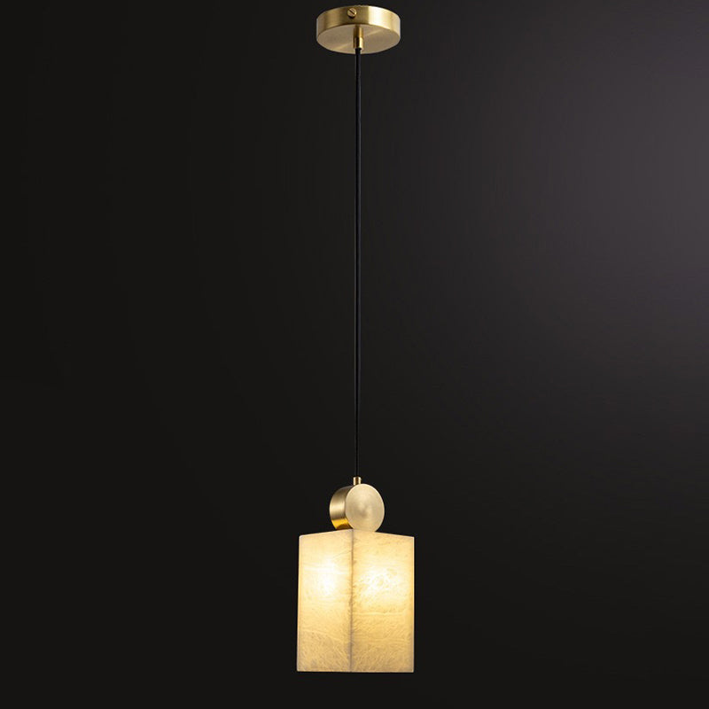 Contemporary Luxury Cylinder Marble Pendant Light with Brass Top 1-Light for Bedroom