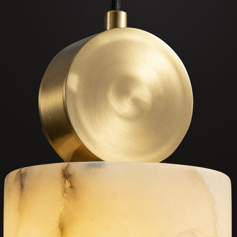 Contemporary Luxury Cylinder Marble Pendant Light with Brass Top 1-Light for Bedroom