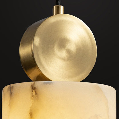 Contemporary Luxury Cylinder Marble Pendant Light with Brass Top 1-Light for Bedroom
