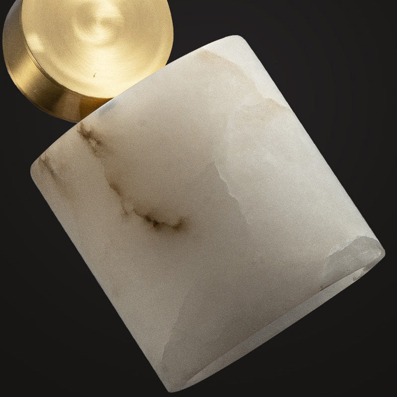 Contemporary Luxury Cylinder Marble Pendant Light with Brass Top 1-Light for Bedroom