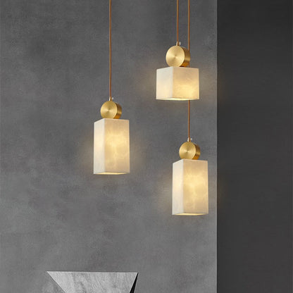 Contemporary Luxury Cylinder Marble Pendant Light with Brass Top 1-Light for Bedroom