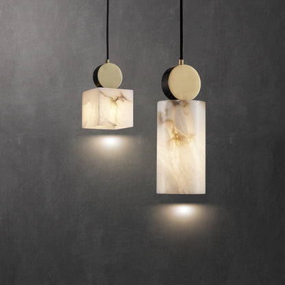 Contemporary Luxury Cylinder Marble Pendant Light with Brass Top 1-Light for Bedroom