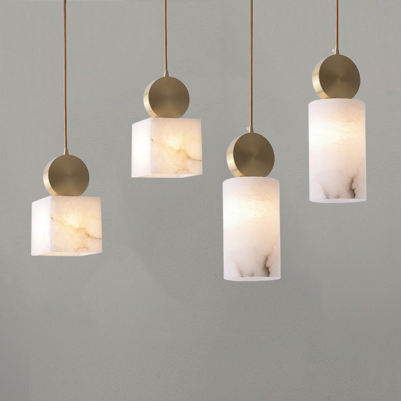 Contemporary Luxury Cylinder Marble Pendant Light with Brass Top 1-Light for Bedroom