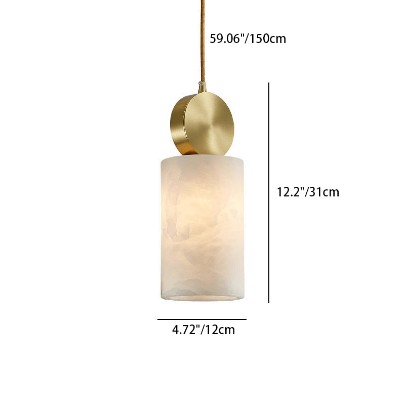 Contemporary Luxury Cylinder Marble Pendant Light with Brass Top 1-Light for Bedroom