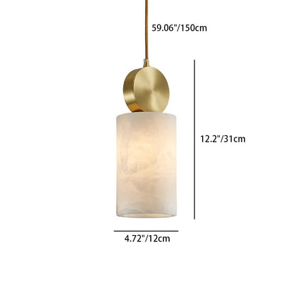 Contemporary Luxury Cylinder Marble Pendant Light with Brass Top 1-Light for Bedroom