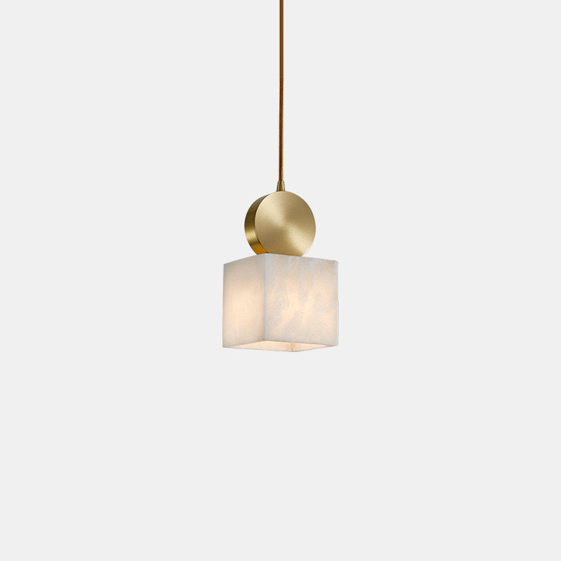 Contemporary Luxury Cylinder Marble Pendant Light with Brass Top 1-Light for Bedroom