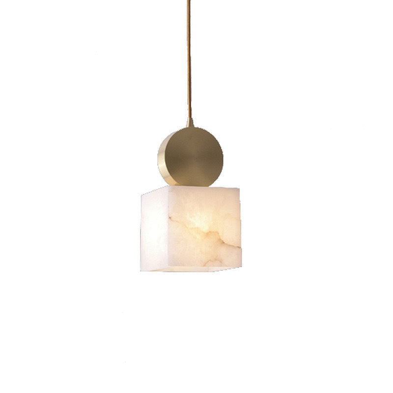 Contemporary Luxury Cylinder Marble Pendant Light with Brass Top 1-Light for Bedroom