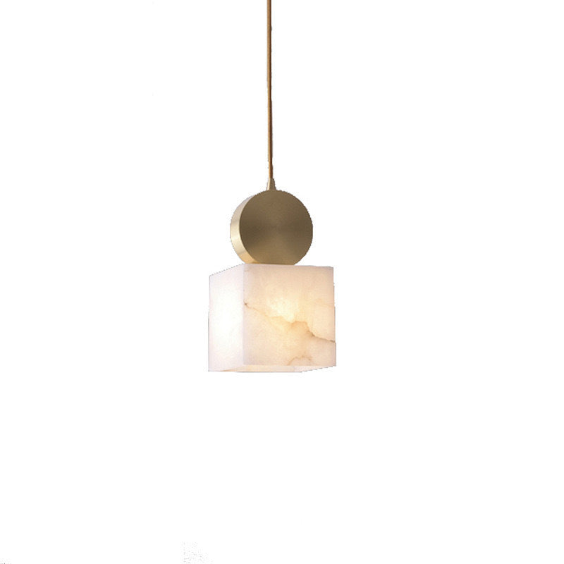 Contemporary Luxury Cylinder Marble Pendant Light with Brass Top 1-Light for Bedroom