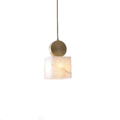 Contemporary Luxury Cylinder Marble Pendant Light with Brass Top 1-Light for Bedroom
