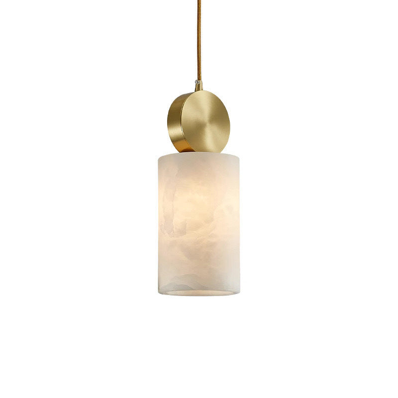 Contemporary Luxury Cylinder Marble Pendant Light with Brass Top 1-Light for Bedroom