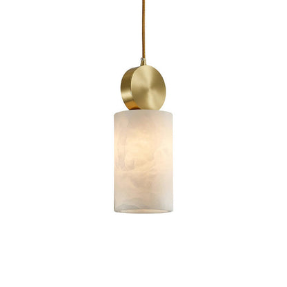 Contemporary Luxury Cylinder Marble Pendant Light with Brass Top 1-Light for Bedroom
