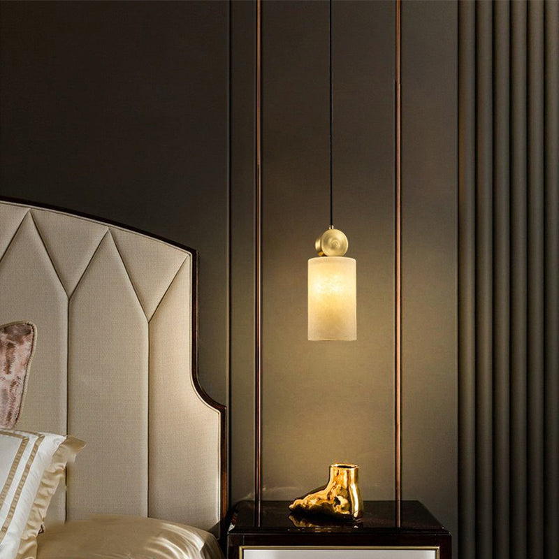 Contemporary Luxury Cylinder Marble Pendant Light with Brass Top 1-Light for Bedroom