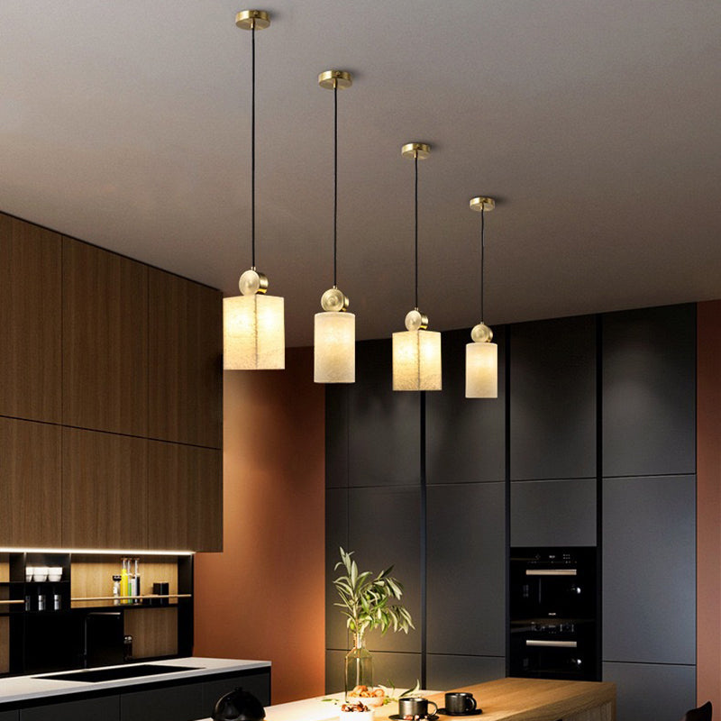 Contemporary Luxury Cylinder Marble Pendant Light with Brass Top 1-Light for Bedroom