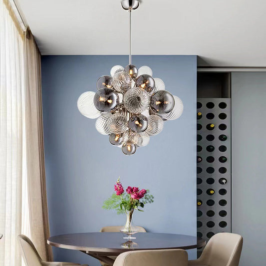 Modern Art Deco Ballon-shaped Glass Iron 19-Light Chandelier for Living Room