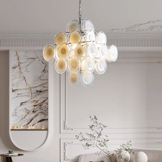Traditional French Multiple Round Combination Glass Metal Chandelier 6-Light for Living Room
