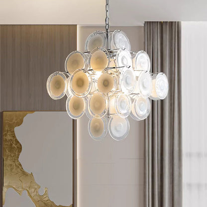 Traditional French Multiple Round Combination Glass Metal Chandelier 6-Light for Living Room