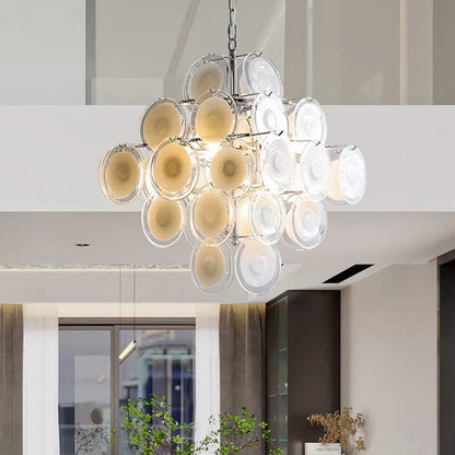 Traditional French Multiple Round Combination Glass Metal Chandelier 6-Light for Living Room