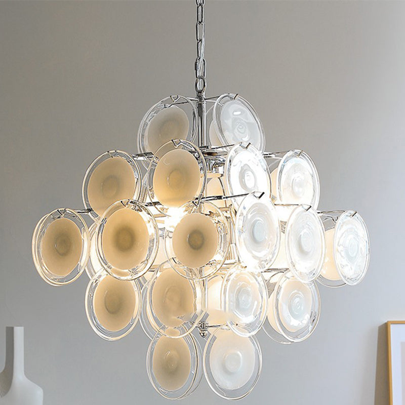 Traditional French Multiple Round Combination Glass Metal Chandelier 6-Light for Living Room