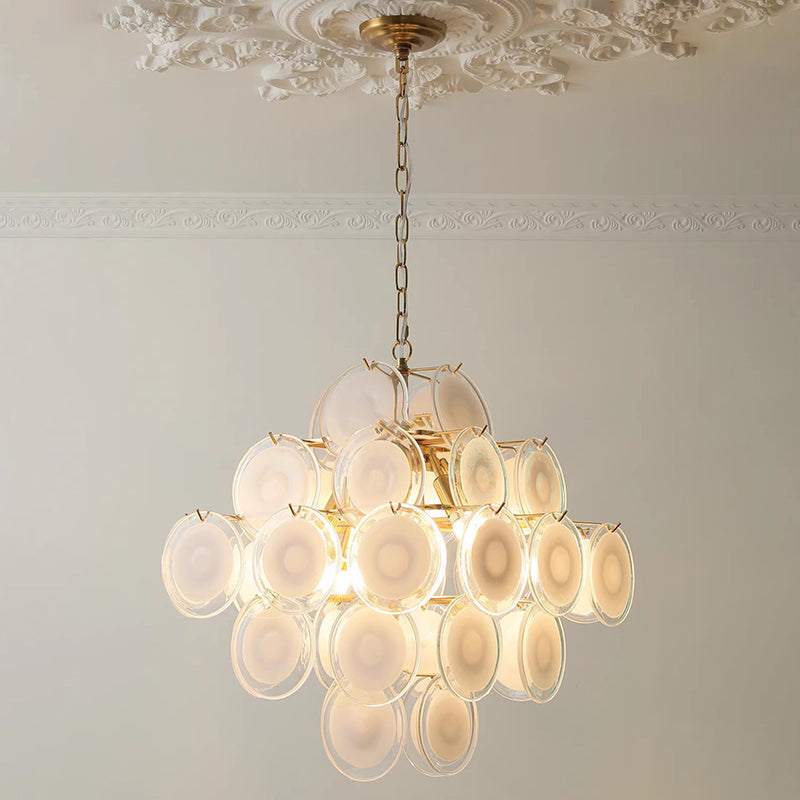 Traditional French Multiple Round Combination Glass Metal Chandelier 6-Light for Living Room