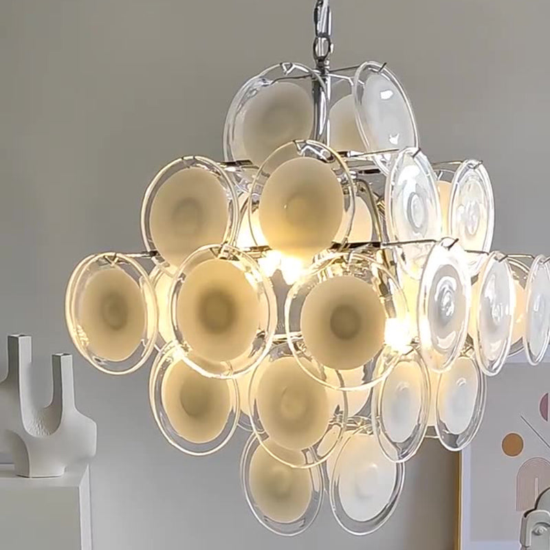 Traditional French Multiple Round Combination Glass Metal Chandelier 6-Light for Living Room