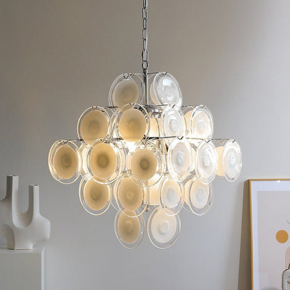 Traditional French Multiple Round Combination Glass Metal Chandelier 6-Light for Living Room