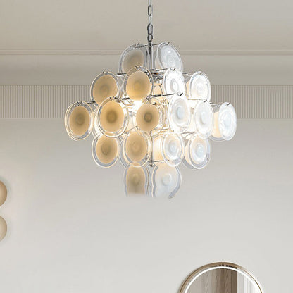 Traditional French Multiple Round Combination Glass Metal Chandelier 6-Light for Living Room