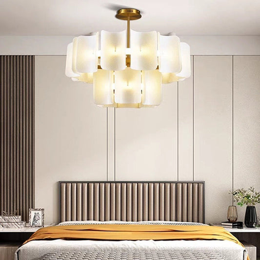 Round French LED Chandelier with 2-Tier Design – Copper & Acrylic Fixture for Living Room