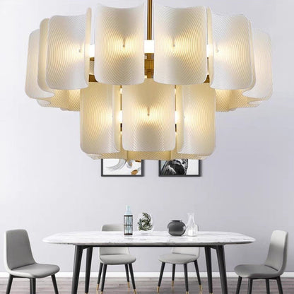 Round French LED Chandelier with 2-Tier Design – Copper & Acrylic Fixture for Living Room