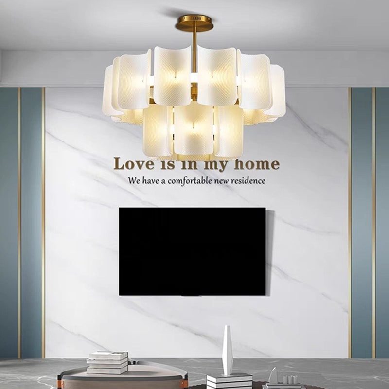 Round French LED Chandelier with 2-Tier Design – Copper & Acrylic Fixture for Living Room